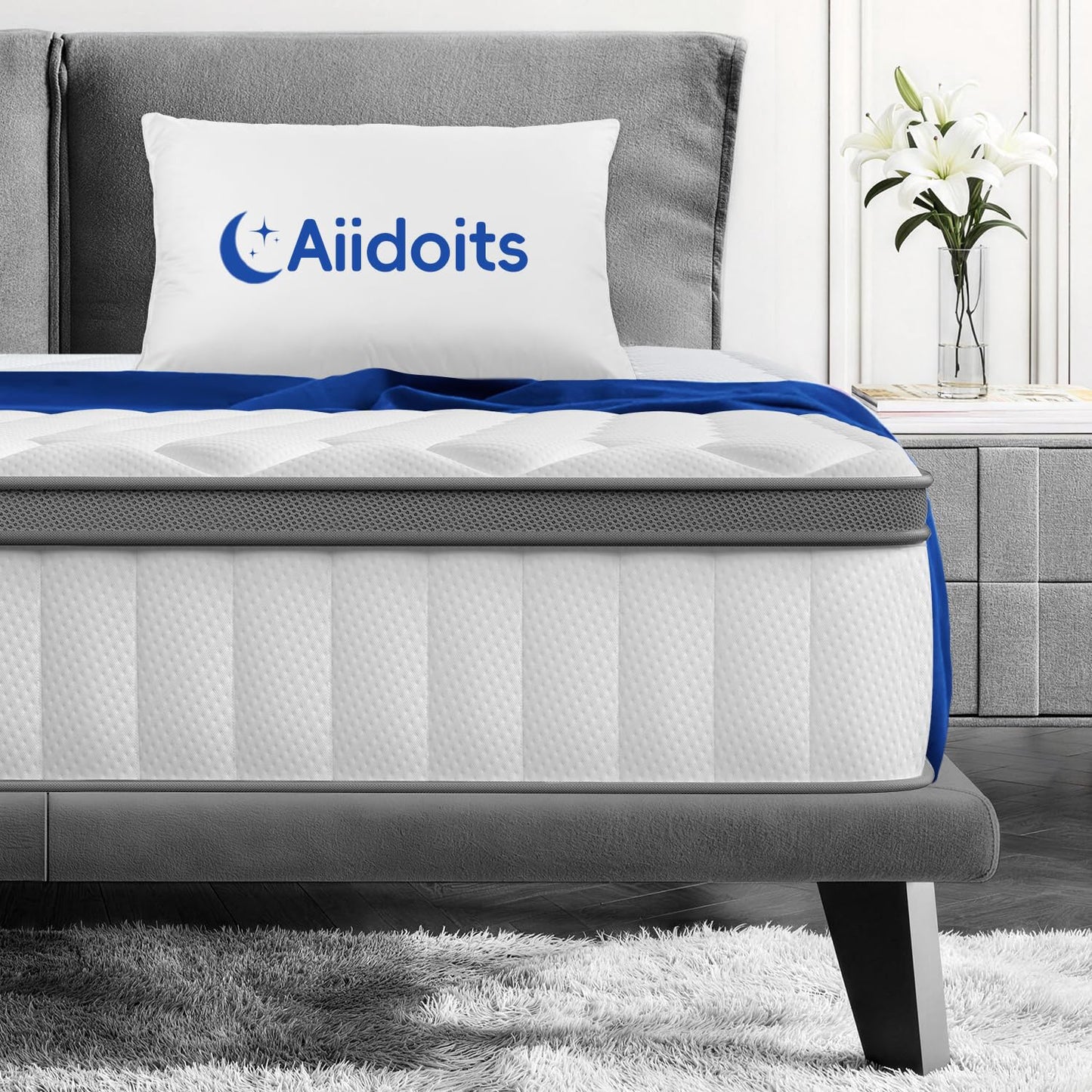 Matracis 140x200 cm Aiidoits, 25 cm augsts, 7 zonu kabatas atsperu matracis ar noņemamu un mazgājamu kokvilnas palagu, OEKO-TEX sertificēts, cietība H3