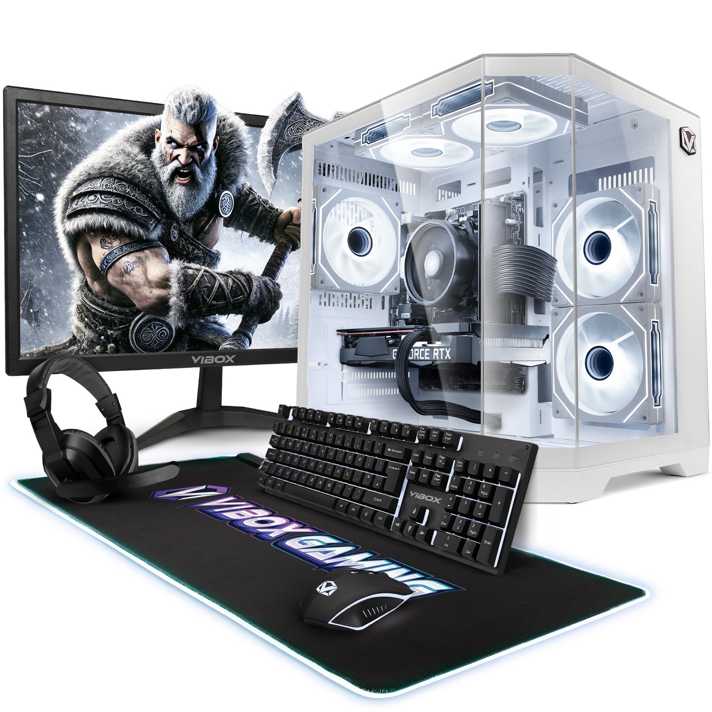 Vibox V-583 gaminga dators komplektā, AMD Ryzen 5 5500 6 kodolu, Nvidia RTX 5050 8GB, 16GB RAM, 500GB SSD, Windows 11, 23" monitors, WLAN 6 + Bluetooth 5.4