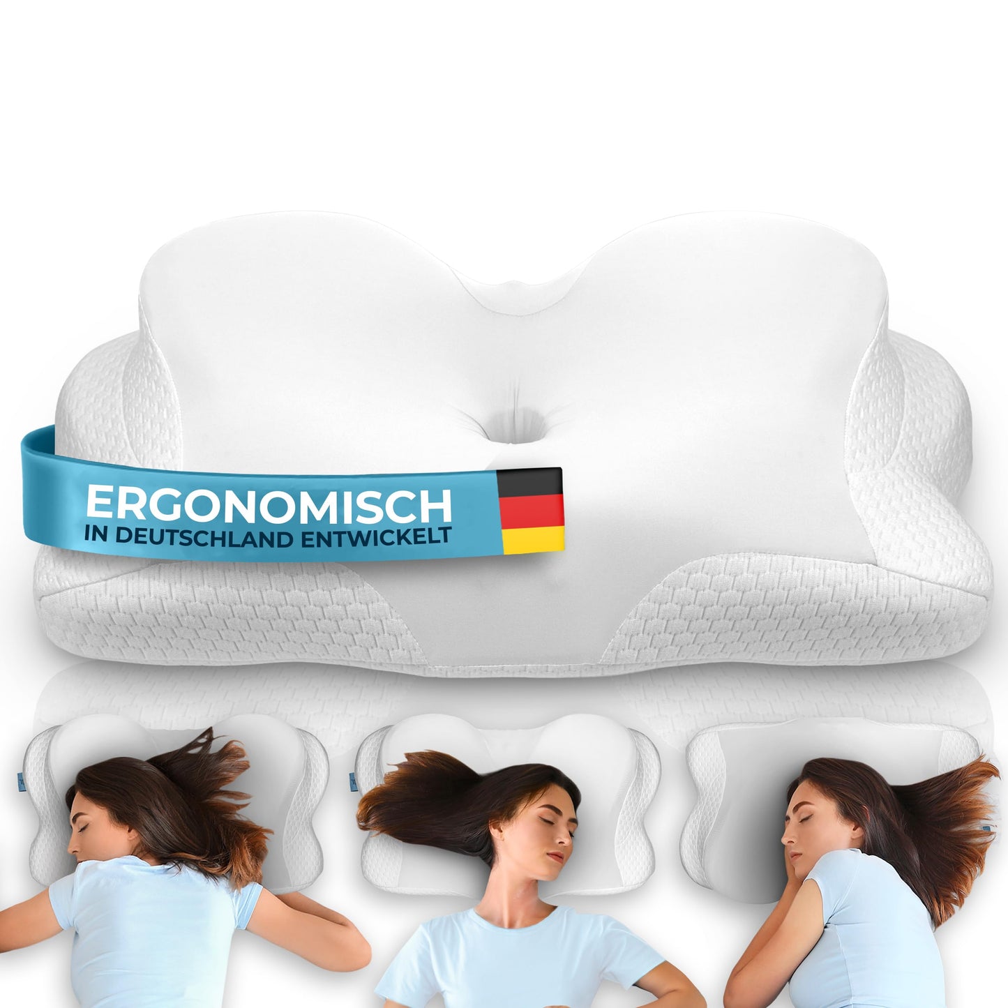 Ergonomisks spilvens Glückstoff® no atmiņas putām, kakla spilvens, ortopēdisks spilvens, balts