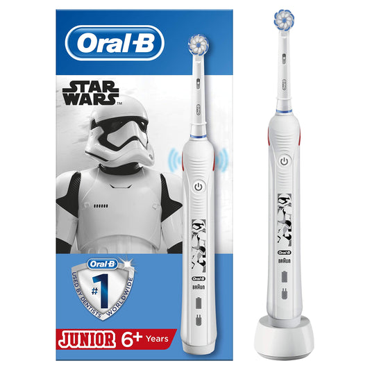 Oral-B Junior elektriskā zobu birste bērniem no 6 gadu vecuma, 2 tīrīšanas režīmi zobu kopšanai, izstrādājusi Braun, Star Wars