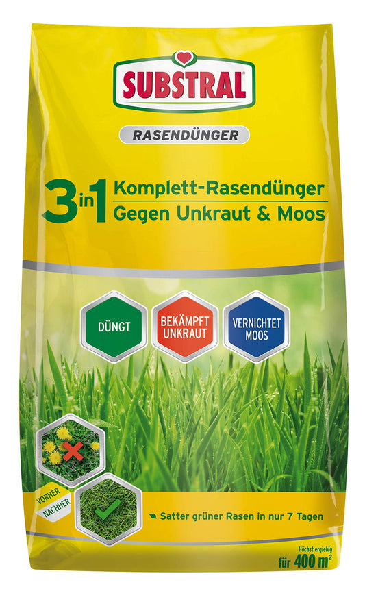 Zāliena mēslojums Substral 3 in 1 Komplett 14 kg 400 m² ar nezāļu un sūnu iznīcinātāju