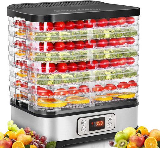 COOCHEER Dörrautomat Dehidrators ar temperatūras regulēšanu, 8 līmeņi, noņemams dehidrators, temperatūras regulēšana 35-70℃ gaļai, augļiem, dārzeņiem un riekstiem, 400W, BPA bezmaksas