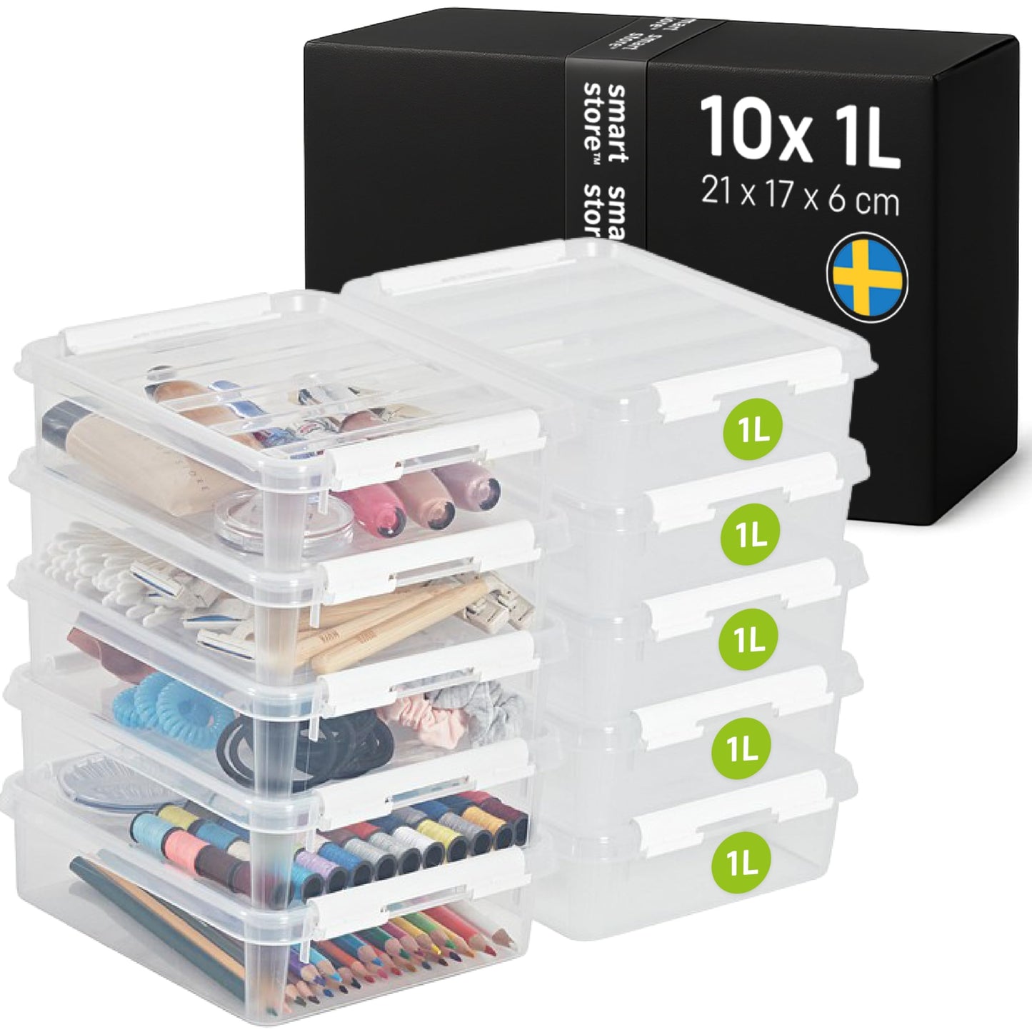 Uzglabāšanas kastes ar vāku SmartStore Classic 1L, 10 gab., 21x17x6cm, pārtikai drošas