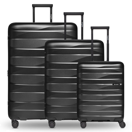 Ceļojumu čemodānu komplekts Bergpfeil 3 daļīgs | augstas kvalitātes polipropilēns | paplašināms ar papildu ieloku | Unisex | dubultie ratiņriteņi un TSA slēdzene (Travel)