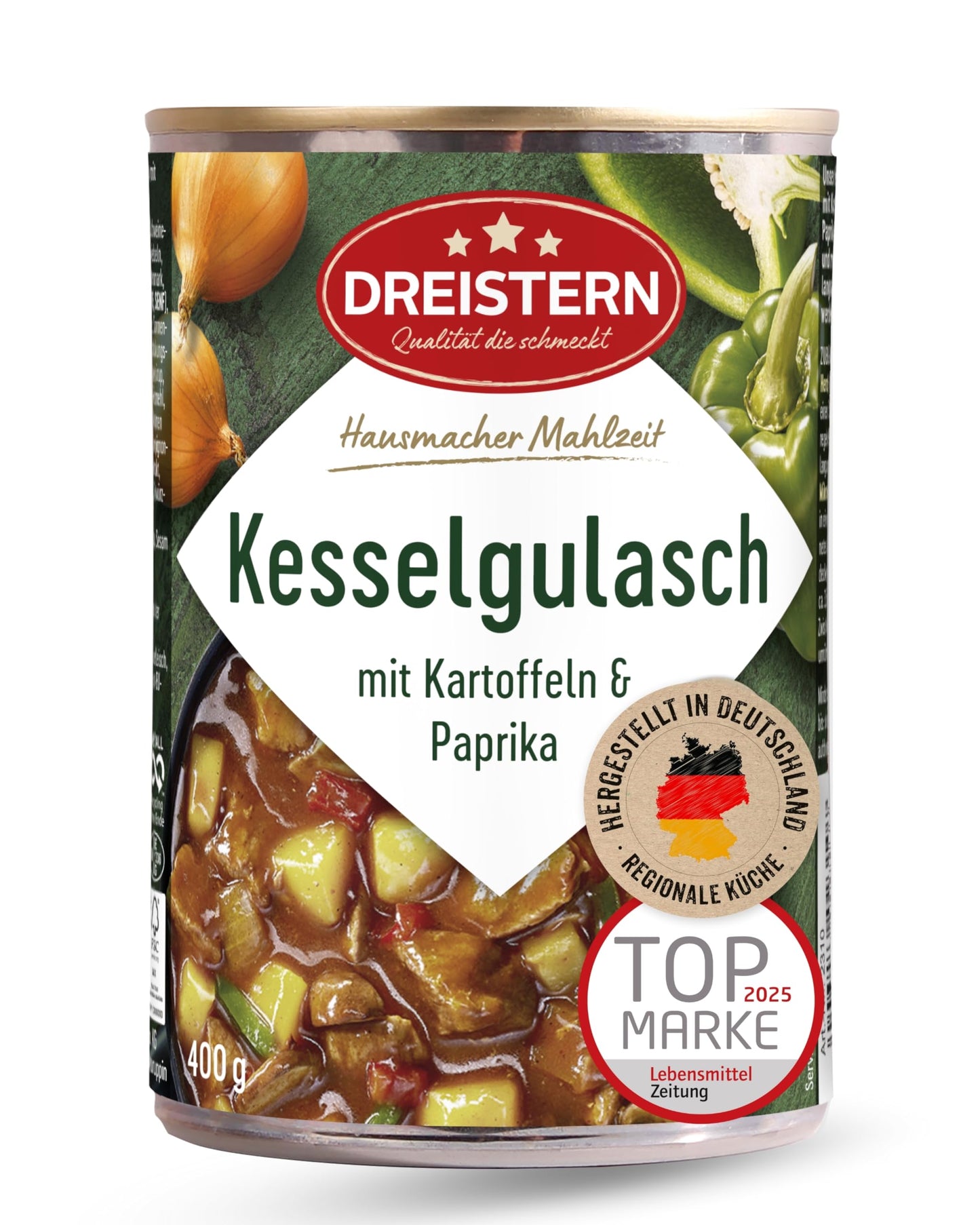 DREISTERN katla gulašs ar kartupeļiem un papriku, 400g, sātīgs gatavais ēdiens konservu kārbā