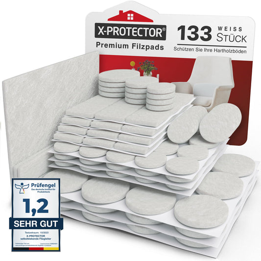 Pašlīmējoši filca paliktņi mēbelēm X-Protector, 133 gab., balti, premium grīdas aizsargi