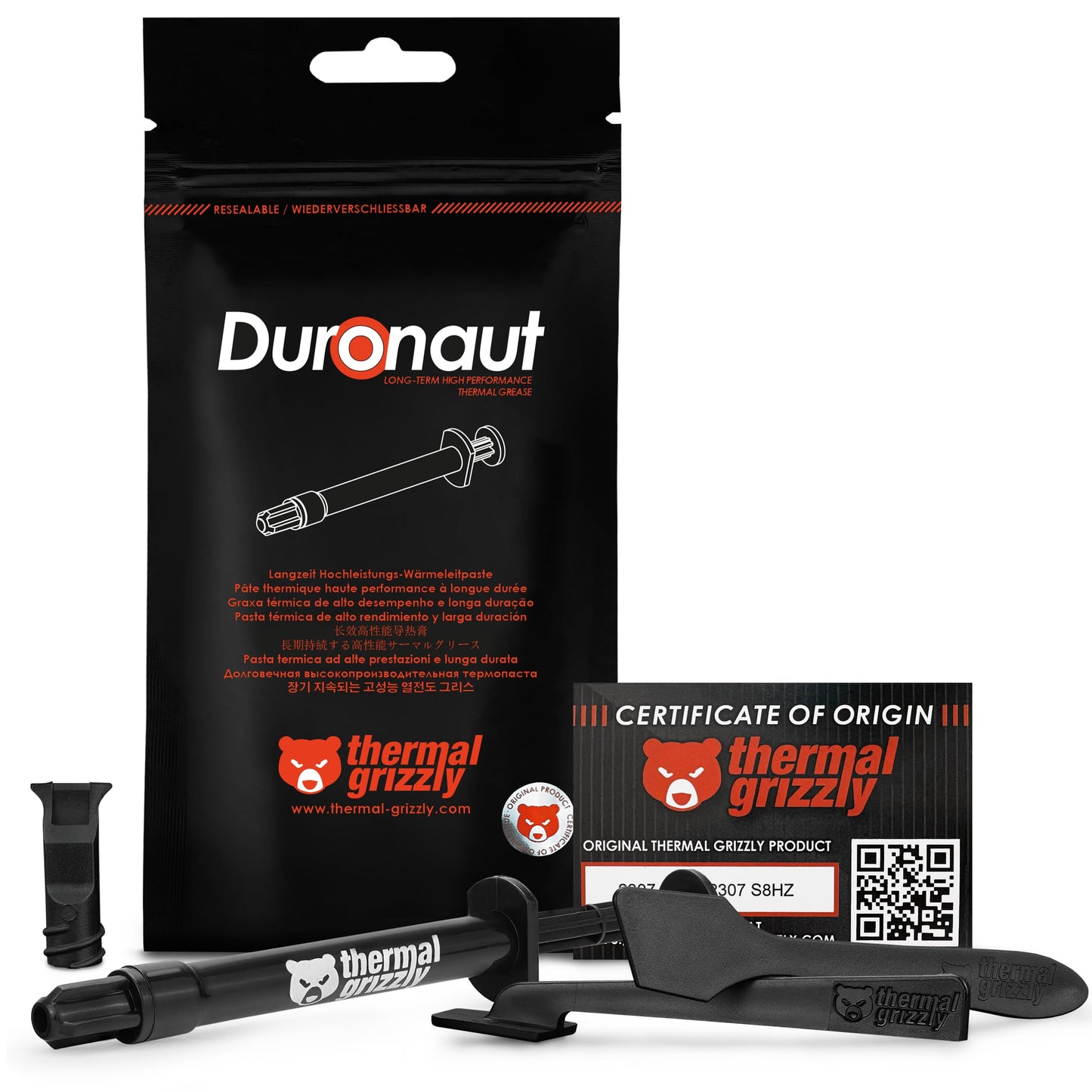 Thermal Grizzly Duronaut 2 g termopasta, ļoti augsta ilgtermiņa stabilitāte un siltumvadītspēja, maksimāla veiktspēja CPU/GPU, konsolēm un prasīgām rūpnieciskām dzesēšanas sistēmām