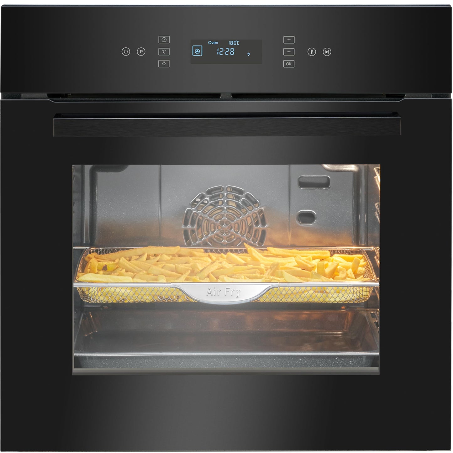 Iebūvējama cepeškrāsns Bomann ar pirolīzi EBO 7912, grils, AirFry, ventilatora režīms, augšējā un apakšējā karsēšana, 67 L, skārienekrāns, ātrā uzsilšana, 50–280°C, piederumu komplekts, neatkarīga, energo klase A, melna