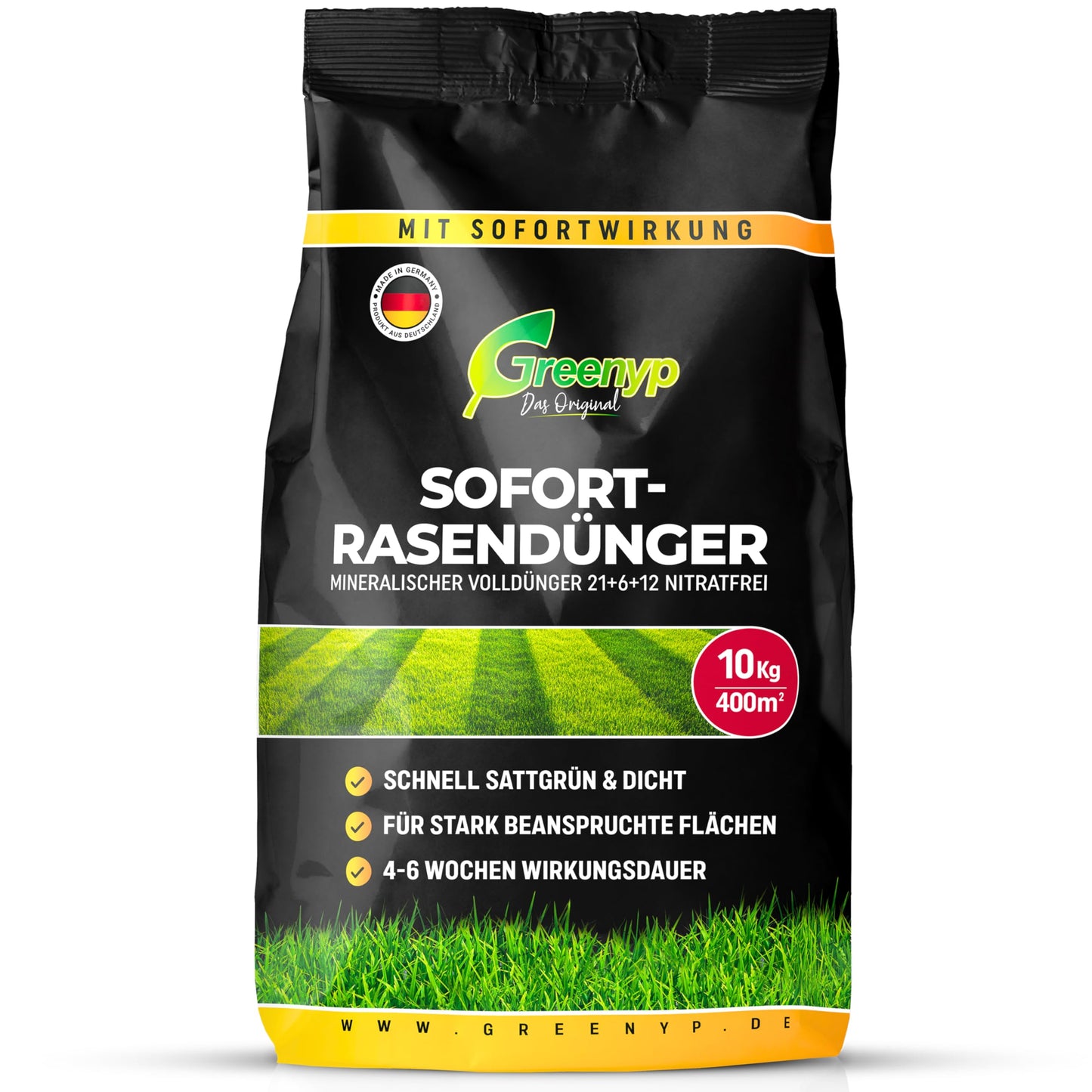 Zāliena mēslojums Greenyp Instant Frühling 10kg 400m² — ātras iedarbības pavasarim līdz vēlam vasaras periodam, novērš sūnu veidošanos, NPK