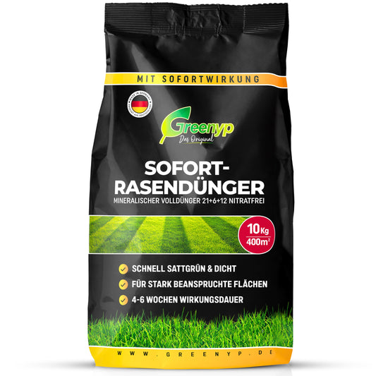 Zāliena mēslojums Greenyp Instant Frühling 10kg 400m² — ātras iedarbības pavasarim līdz vēlam vasaras periodam, novērš sūnu veidošanos, NPK