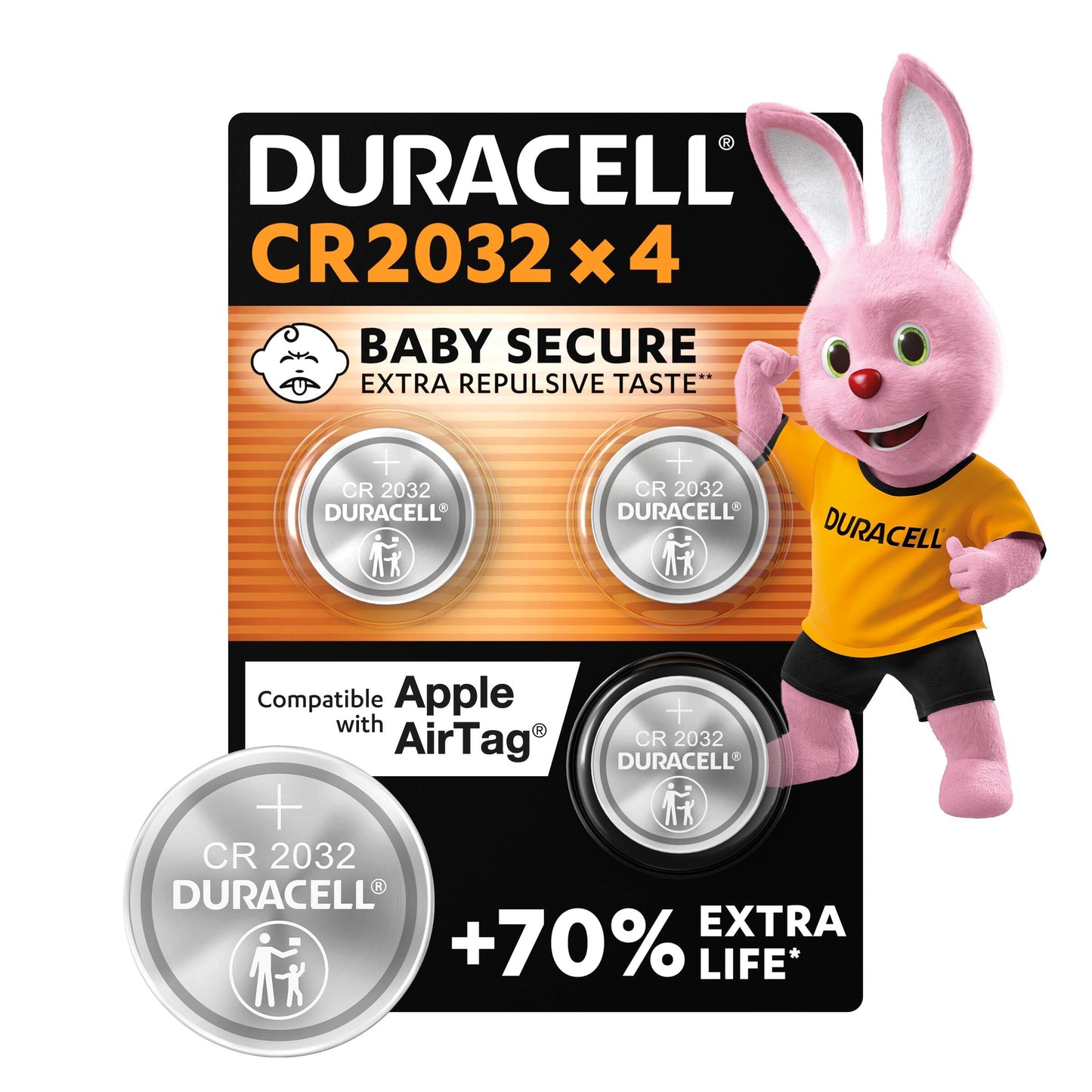 Knopfzelle DURACELL CR2032 litija baterijas 3V, 4 gab.