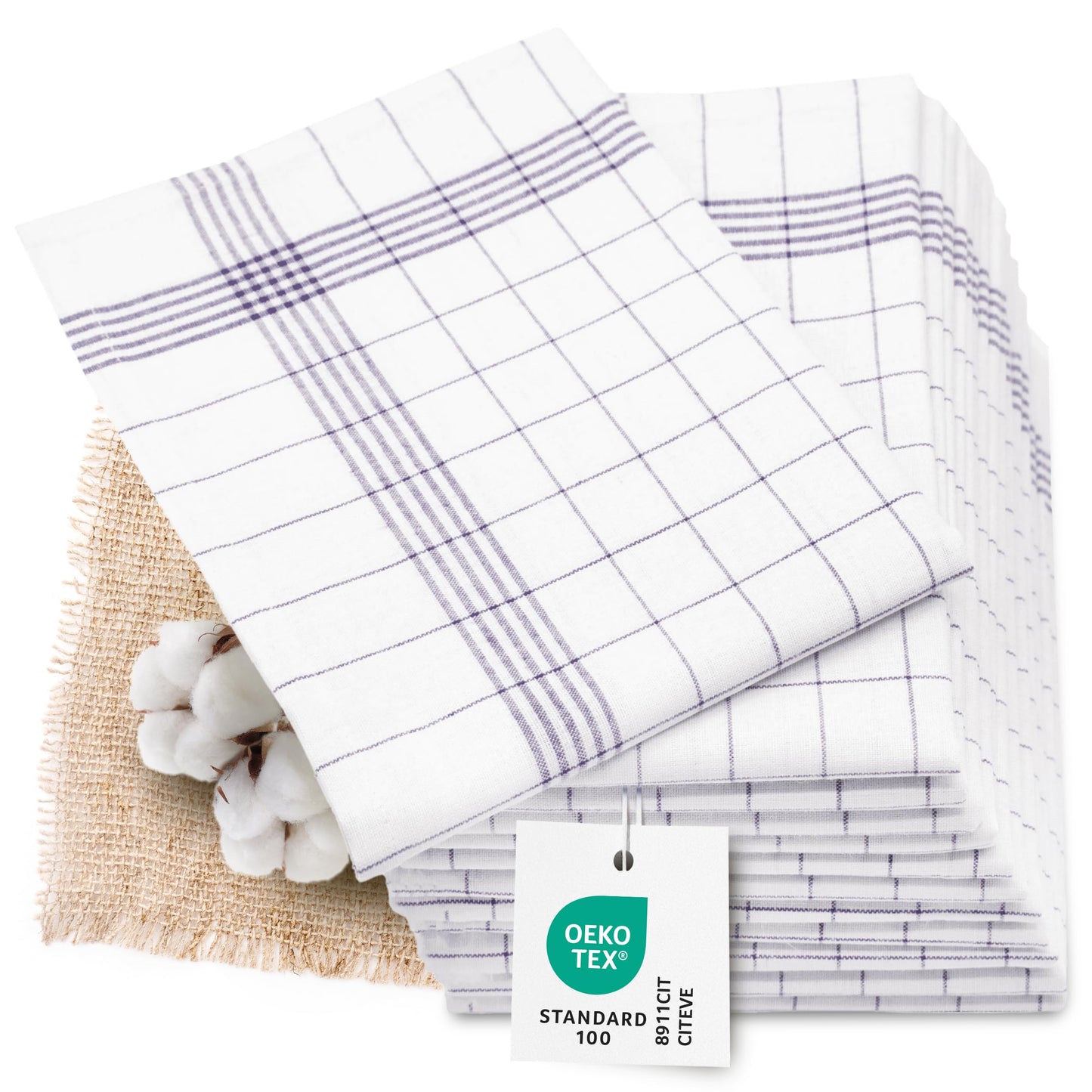 Virtuves dvieļi ZOLLNER, 12 gab., 50x70 cm, puslina, ļoti absorbējoši un neplūksnojoši, pelēki ar baltu rūtiņu rakstu, līdz 95°C, OEKO-TEX®