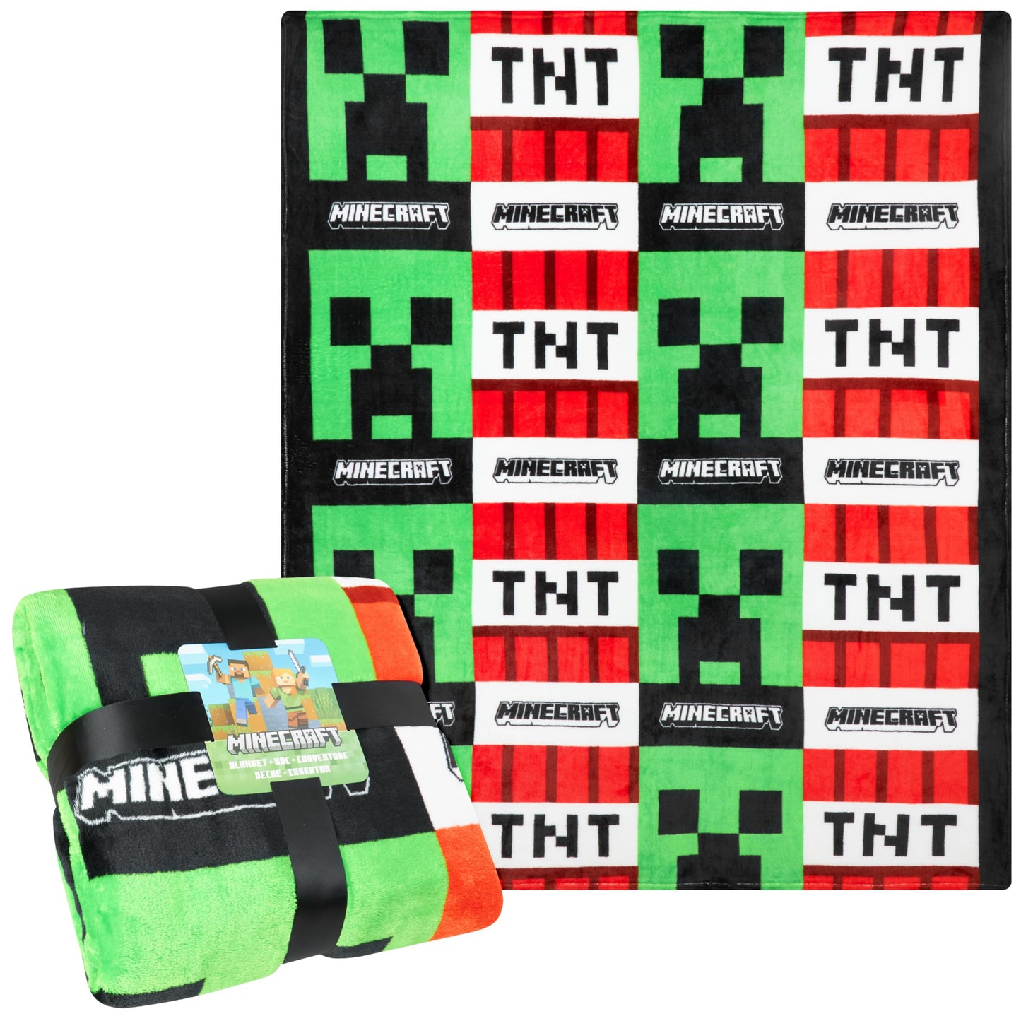 Minecraft flīsa sega bērniem un pusaudžiem, 130x150 cm, Creeper un TNT, mīksta sega gultai, dīvānam un ceļojumiem