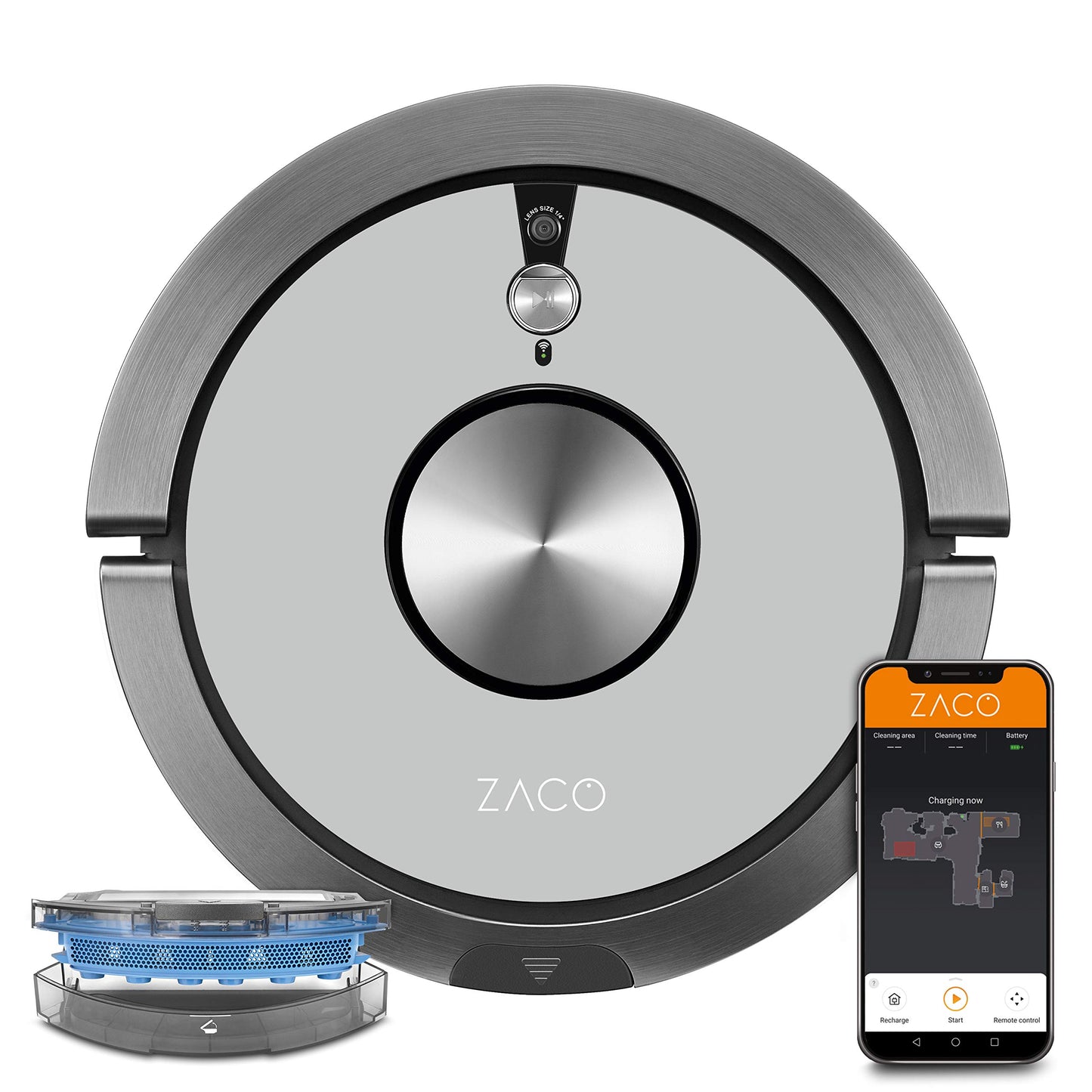 ZACO A9sPro putekļsūcējs-robots - mazgāšanas funkcija, Alexa, kartēšana, līdz 2 stundām sūkšanas, pelēks, dzīvnieku spalvām.