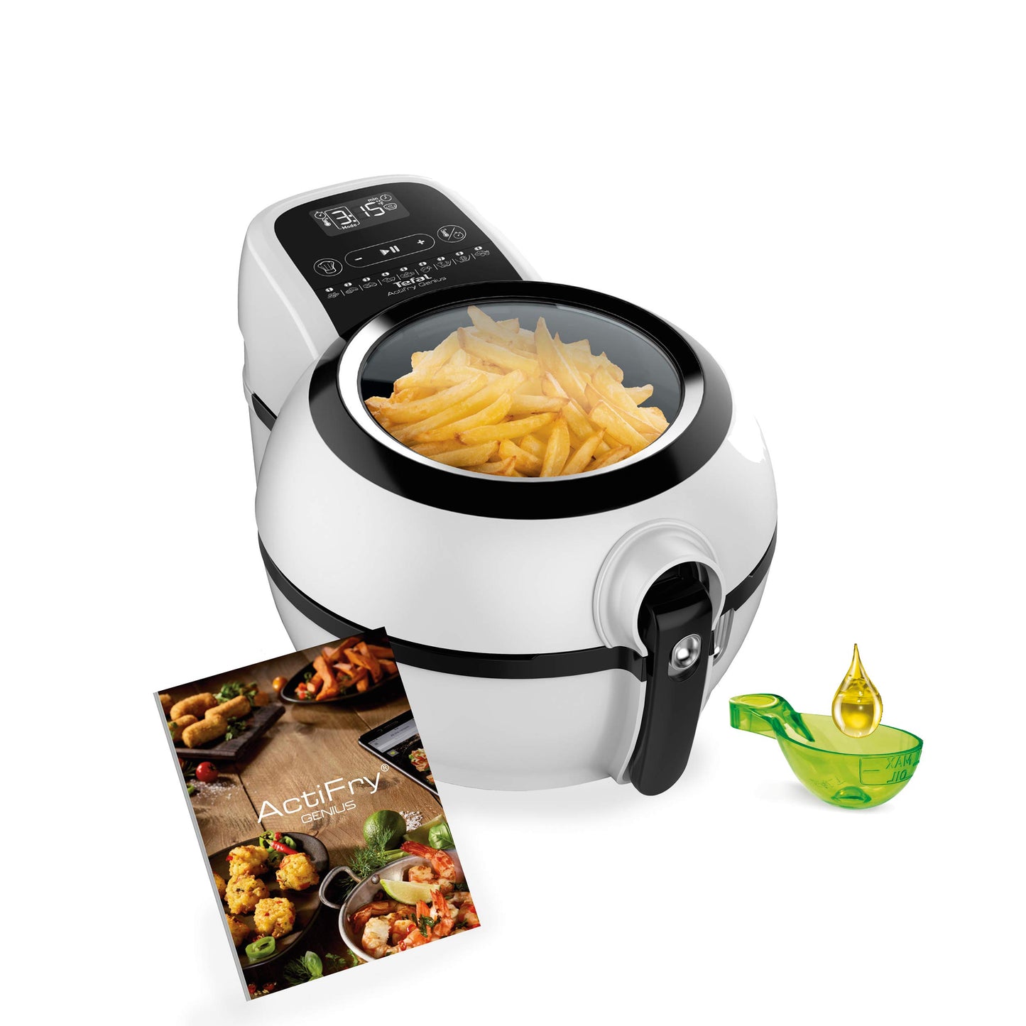 Tefal ActiFry Genius FZ7600 - karstā gaisa fritieris, 1,2 kg, regulējama temperatūra līdz 220°C, recepšu grāmata iekļauta, balts