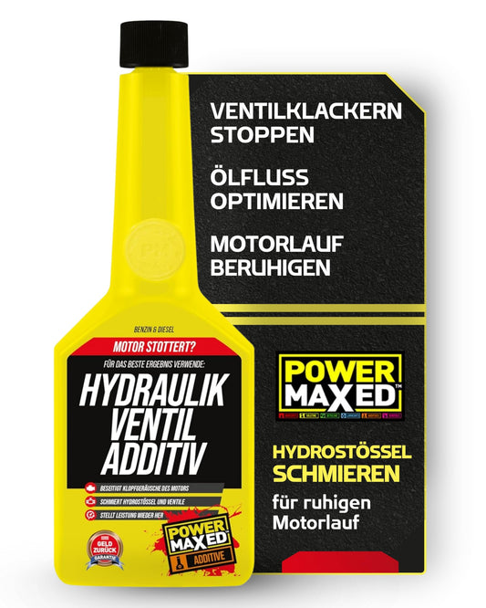 Hydrostumšanas kompensatoru piedeva Power Maxed 325 ml - pret klaboņu un nevienmērīgu motora darbību, samazina stūmēju troksni un nodilumu, motoreļļas piedeva benzīna un dīzeļdzinējiem