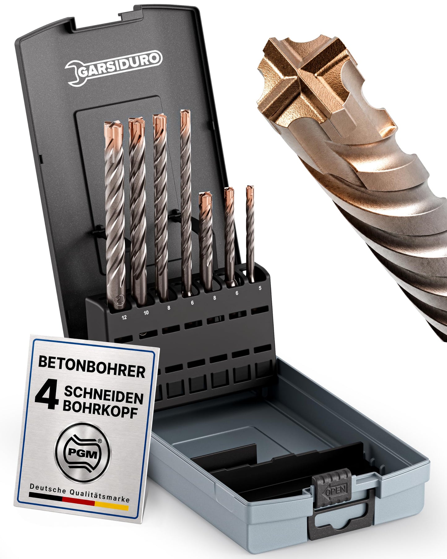 GARSIDURO SDS Plus betona urbju komplekts, PGM sertificēts, 7 gab., Ø 5-12 mm