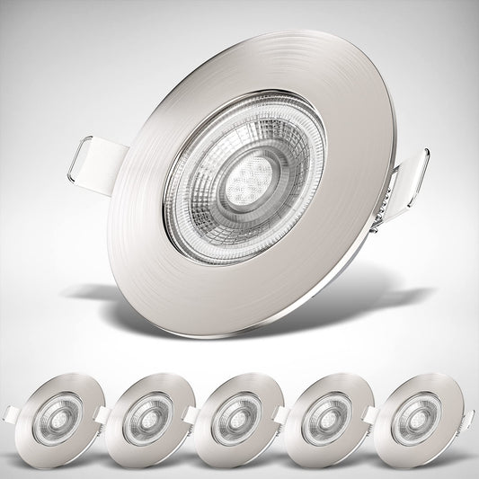LED vannas istabas iebūvējamie prožektori B.K.Licht 6er Set 230V plakanie, silti balta gaisma, 68mm montāžas caurums, 90x25 mm, matēts niķelis