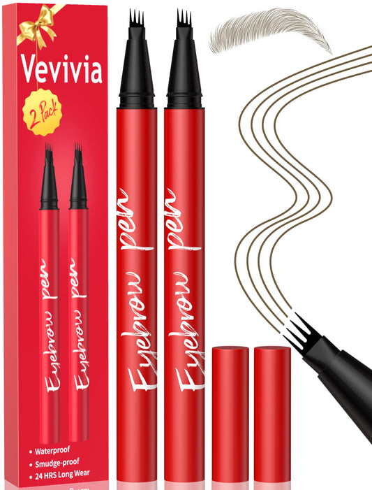 Uzacu zīmulis Vevivia Beauty 2 Pack | Precīzs 4-galu acu uzacu penis dabiskām uzacīm, mataini vilcieni, ilgnoturīgs, Brown