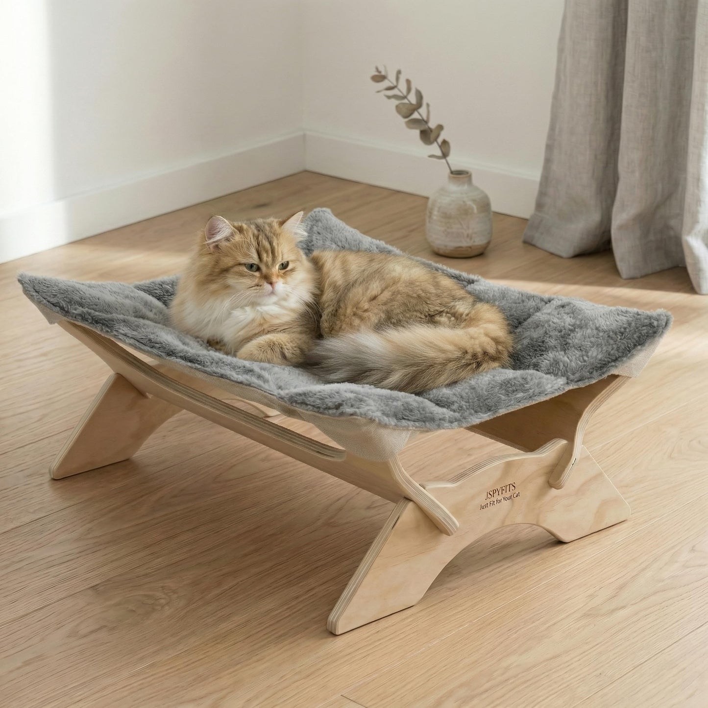 Kāķu gulta JSPYFITS, plīša samta kaķu gultas iekštelpu kaķiem, koka kaķu šūpuļtīkls, 54 x 42 x21 cm, piemērota kaķiem, suņiem, trušiem, kaķēniem un maziem dzīvniekiem, pelēka