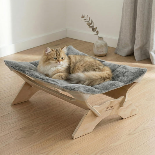 Kāķu gulta JSPYFITS, plīša samta kaķu gultas iekštelpu kaķiem, koka kaķu šūpuļtīkls, 54 x 42 x21 cm, piemērota kaķiem, suņiem, trušiem, kaķēniem un maziem dzīvniekiem, pelēka