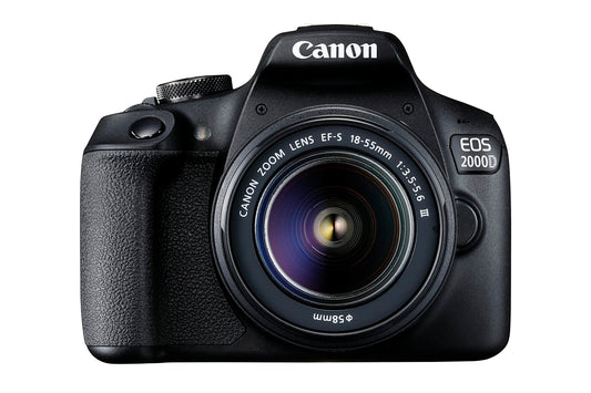 Canon EOS 2000D spoguļkamera - ar objektīvu EF-S 18-55 F3.5-5.6 III (24,1 MP, DIGIC 4+, 7,5 cm (3.0 collas) LCD displejs, Full-HD, Wi-Fi, APS-C CMOS sensors), melns