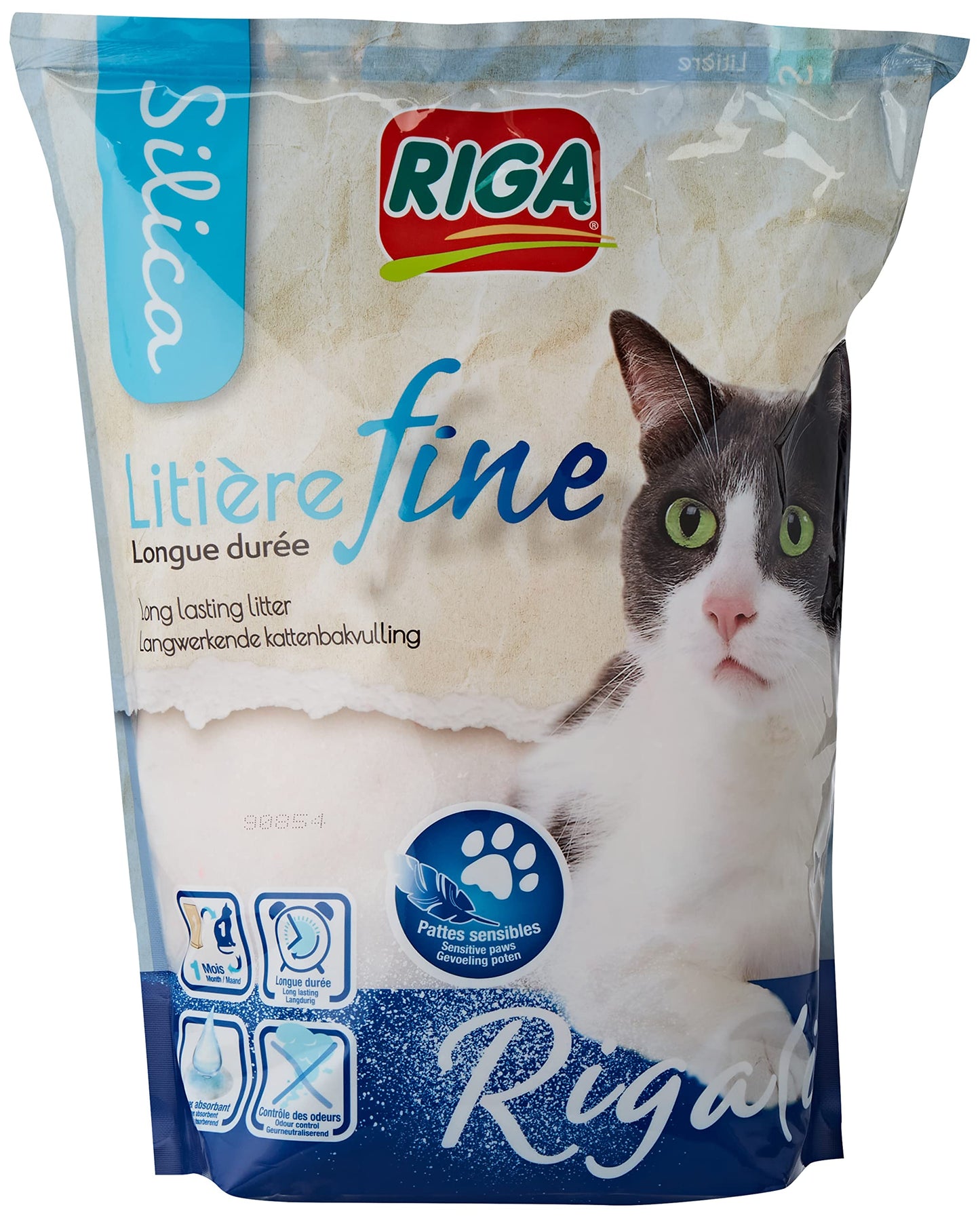 Kaķu pakaiši Riga Rigalit smalkgraudaini, ļoti absorbējoši, minerālas izcelsmes, silikagels, smalka frakcija, pret smaku, antibakteriāli, 1.6 kg (1 iepakojums)