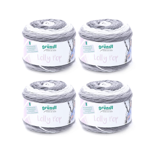 Adāšanas dzija Gründl Wolle Lolly Pop, 4 kamoli 150 g, Silver Swirl