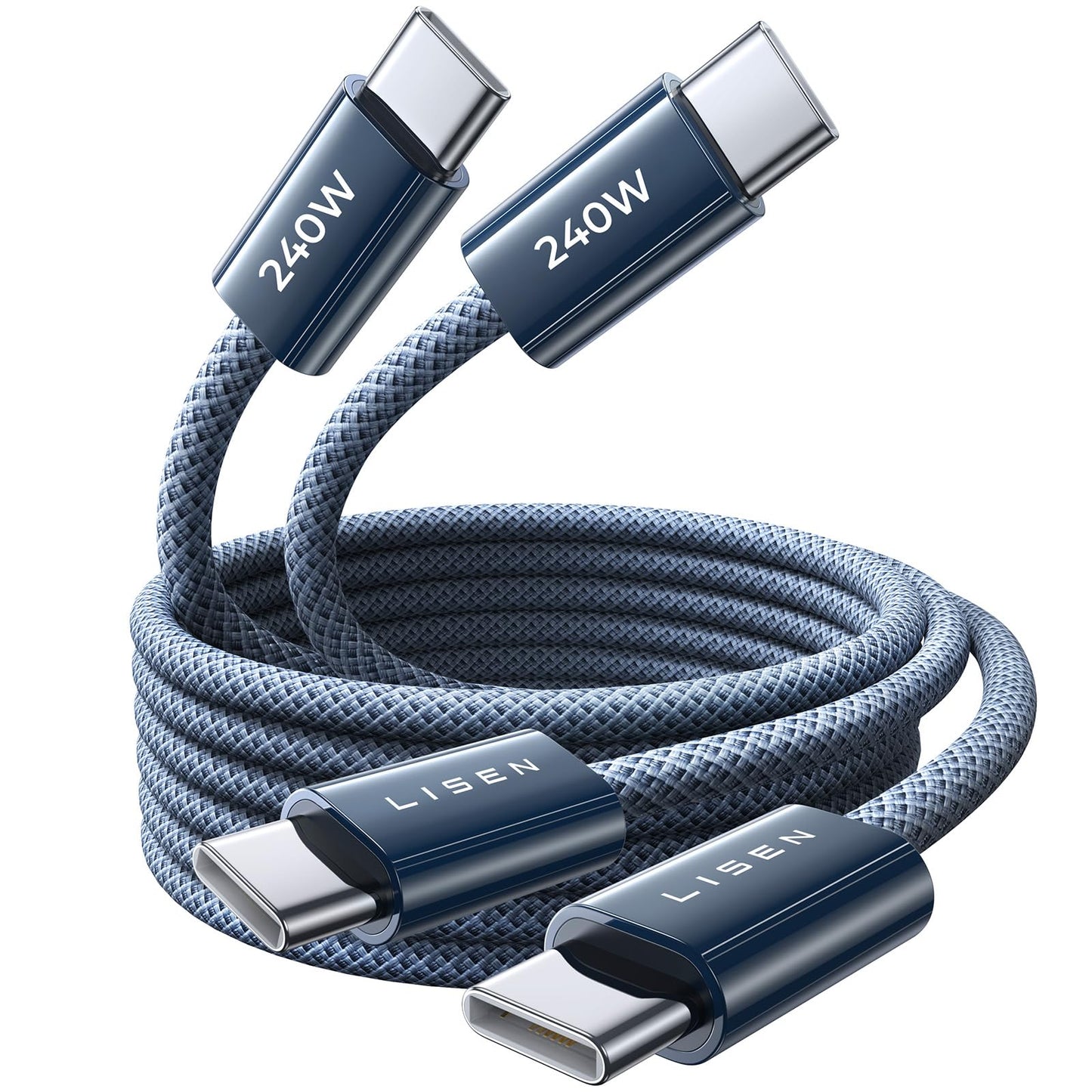 USB C kabelis LISEN 240W 2 m, PD 3.1 ātrās uzlādes kabelis USB C uz USB C, 2 gab.