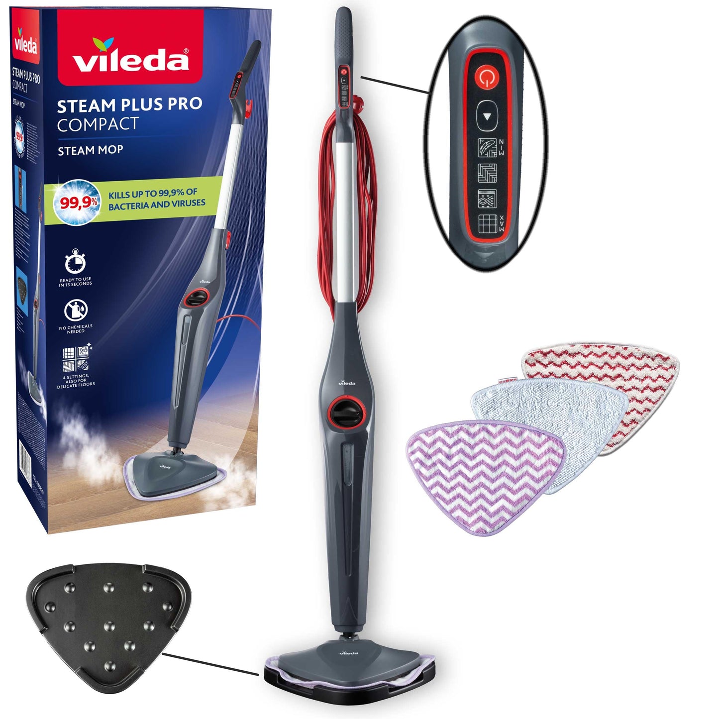 Tvaika tīrītājs Vileda Steam Plus Pro Compact, 4 tvaika pakāpes