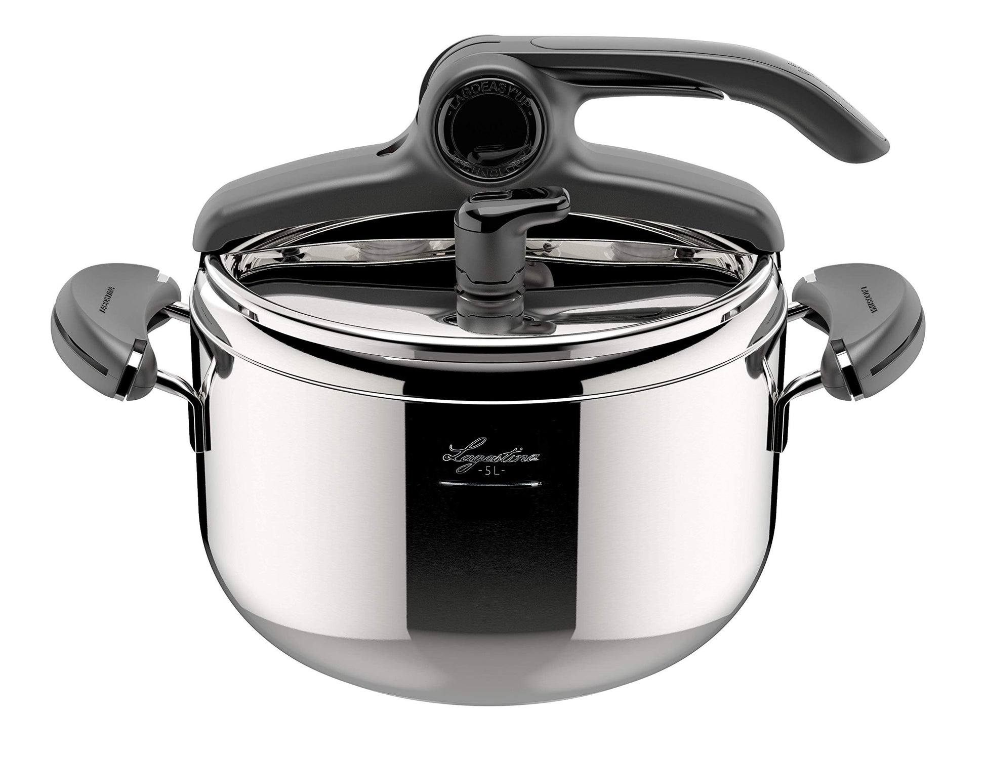 Lagostina Mia Lagoeasy'Up - 22 cm stainless steel pot with silver finish and easy-lift lid.
