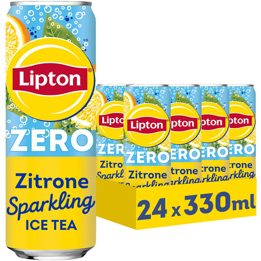 Gāzēta citronu ledus tēja LIPTON ICE TEA Sparkling Lemon Zero bez cukura, vienreizlietojamās skārdenes, 24 x 0.33 l (iepakojuma dizains var atšķirties)
