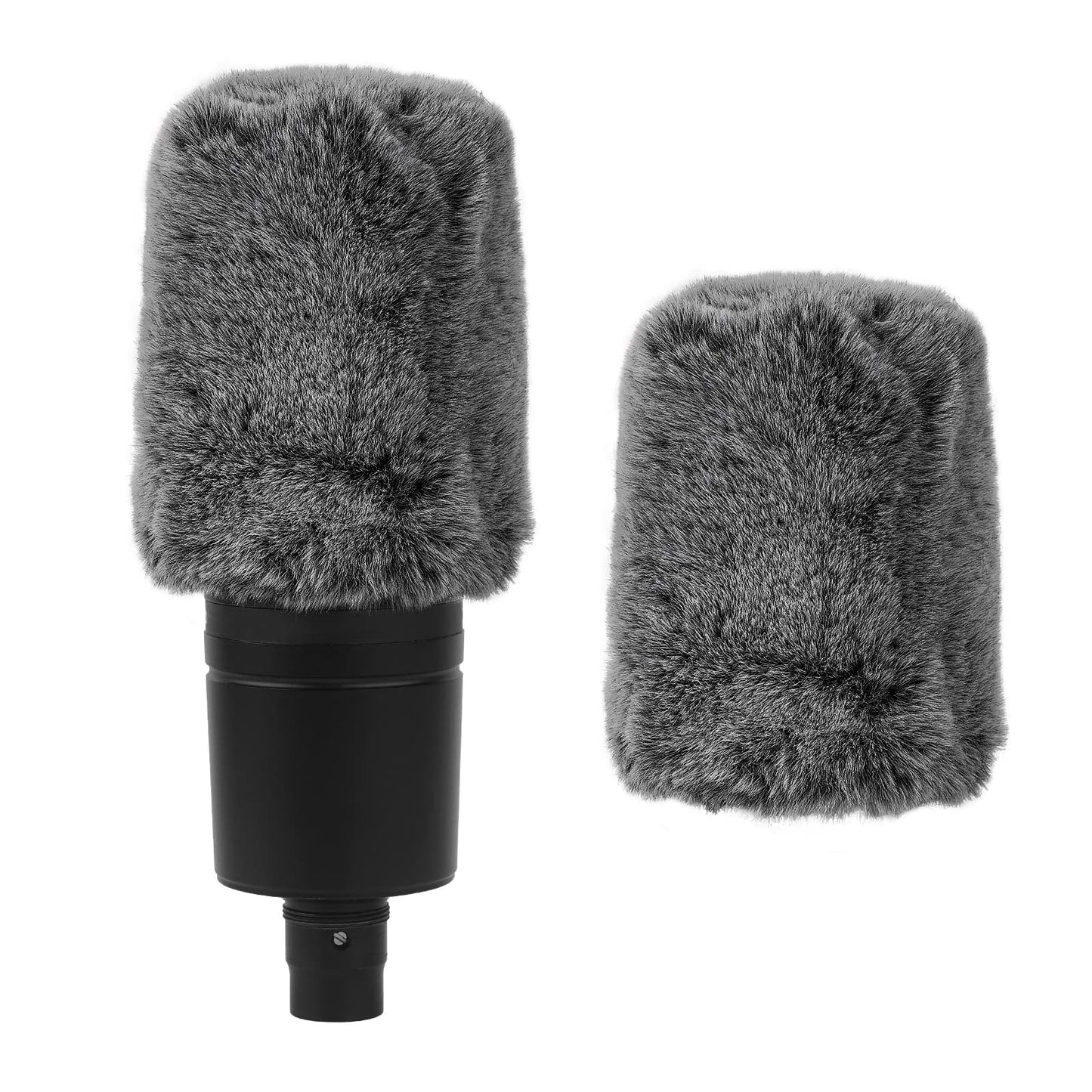Mikrofona pūkainais vēja aizsargs Geekria for Creators, saderīgs ar Audio-Technica AT2020, AT2020USB, AT2035, mic DeadCat Wind Cover Muff, vēja trokšņu samazināšana (pelēks / 2 gab.)