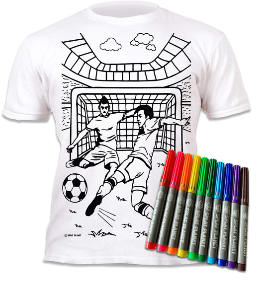 Futbola T-krekls Splat Planet ar 10 mazgājamiem Magic Markers marķieriem, krāsojams T-krekls bērniem, krāso, mazgā un krāso vēlreiz, bērnu dzimšanas dienai, Regular, balts