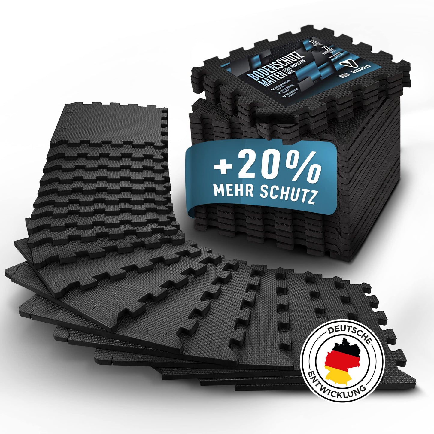 Fitnesa grīdas aizsargpaklājs 31x31cm Veluris, īpaši biezi puzles paklāji, par 20% lielāka aizsardzība