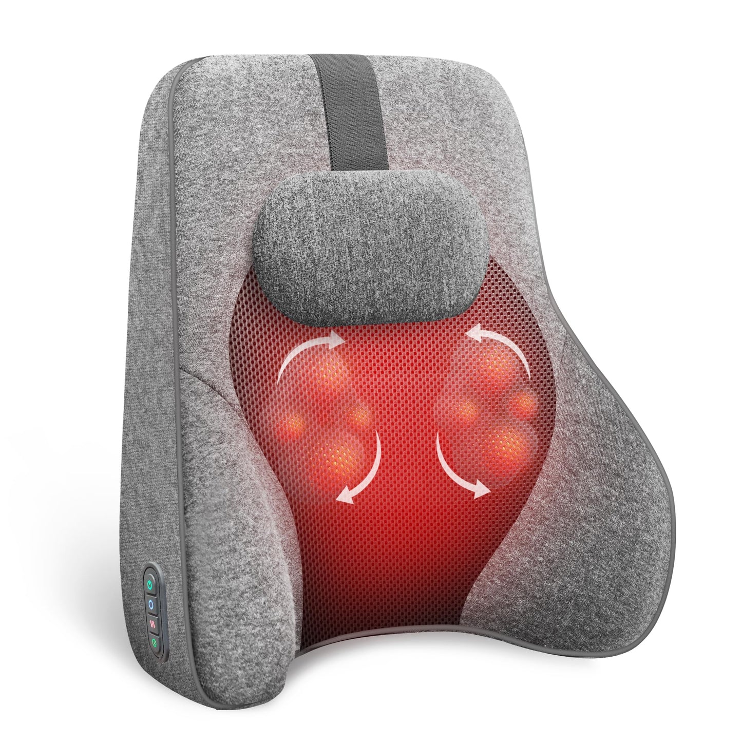 Muguras masētājs COMFIER ar 8 Shiatsu masāžas galviņām un sildīšanu, masāžas spilvens biroja un spēļu krēsliem, atmiņas putu jostas atbalsts, ergonomisks muguras spilvens, jostas daļas spilvens (pelēks)