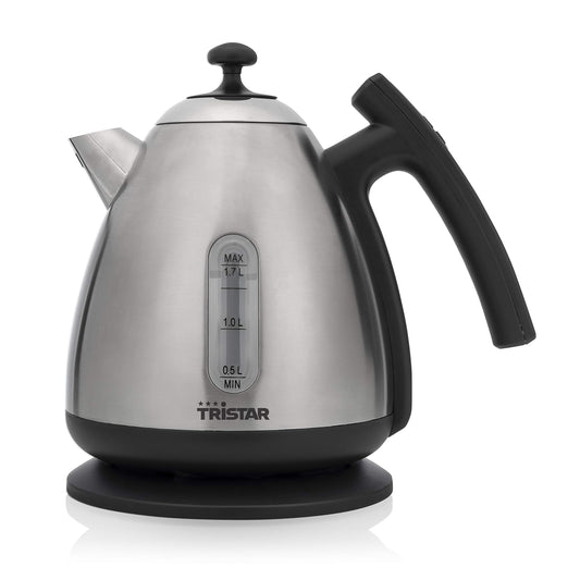 Tristar ūdens vārītājs - 1,7 L, 2200 W, digitālais panelis, ūdens līmeņa indikators, siltuma uzturēšana, nerūsējošais tērauds.