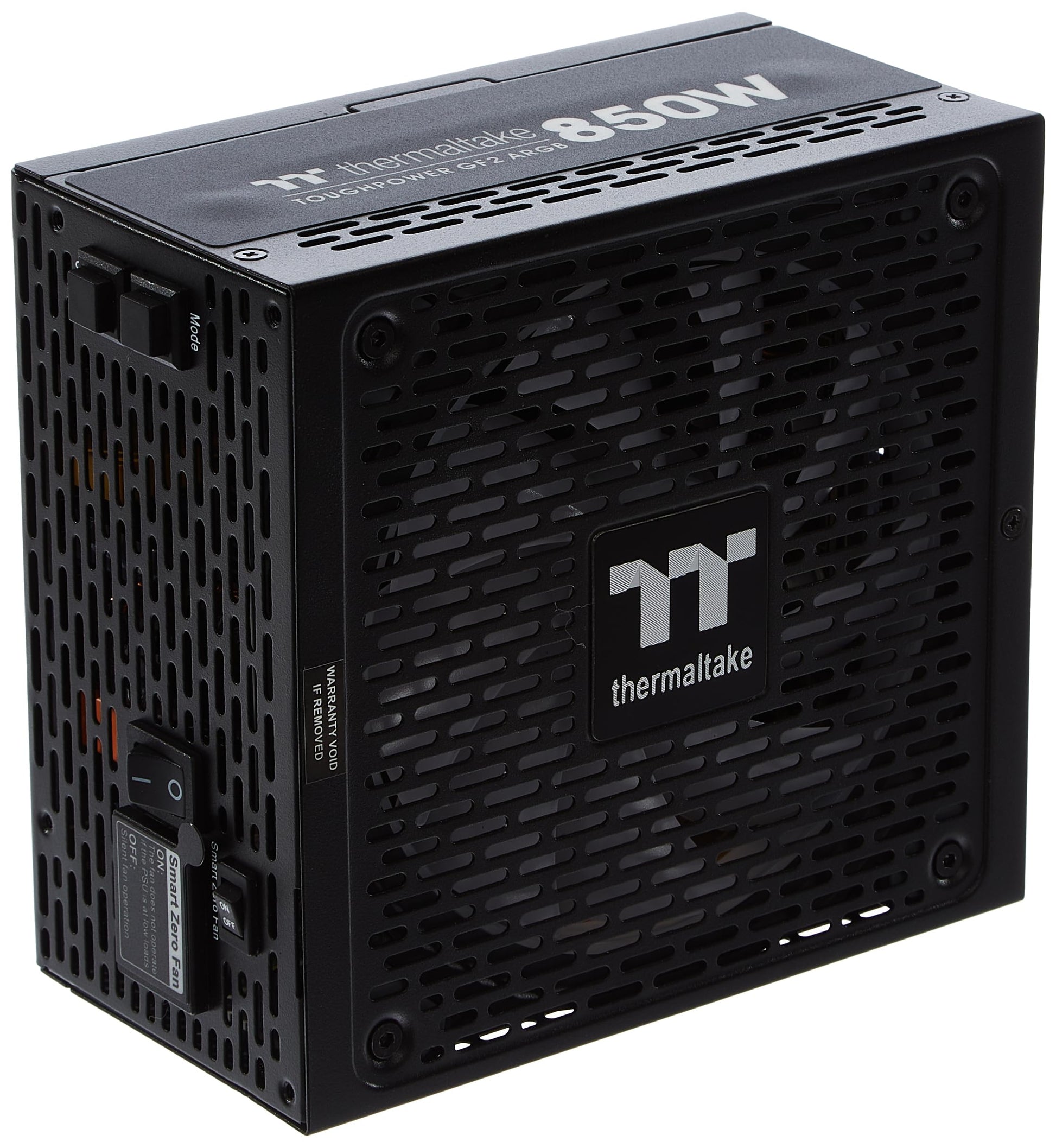Thermaltake Toughpower GF2 ARGB 850W - High-performance PSU, quiet fan, TT-Premium Edition, black design.