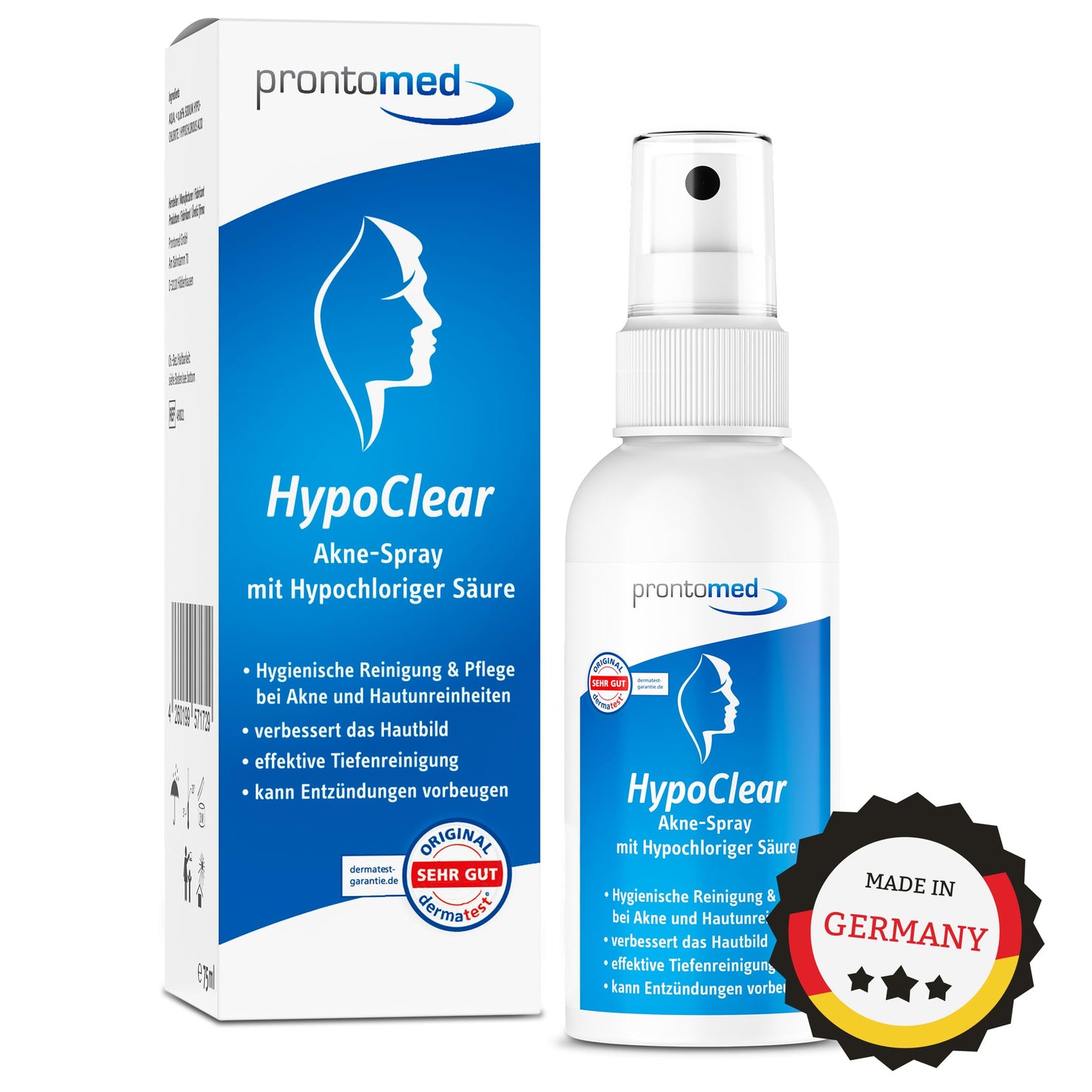 Aknes sprejs Prontomed HypoClear 75ml – efektīva ādas kopšana ar hipohlorskābi | pret akni, ādas nepilnībām un apsārtumu | maigai, veselīgai ādai