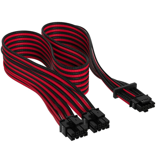 Corsair Premium 600W PCIe 5.0 Power Cable - 12+4-pin connector, dual 8-pin PCIe, braided sleeve, black/red.