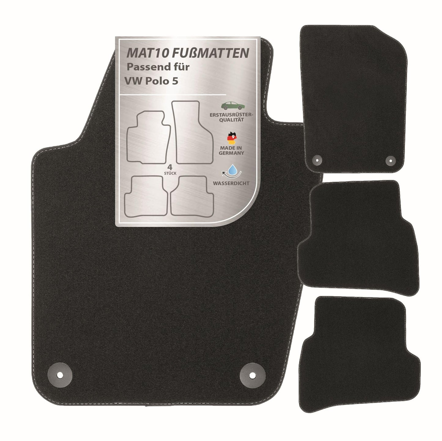 16. MAT10 – automašīnas paklāji, kas piemēroti VW Polo 5 (BJ 06/2009 - 08/2017, tips 6R + 6C) no velūra | 4 gabalu automašīnu paklāju komplekts | izturīga oriģināla kvalitāte, ražots Vācijā