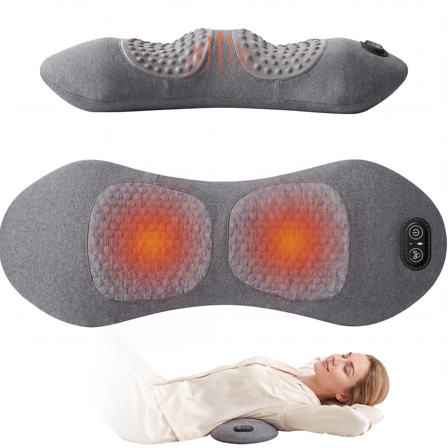 Muguras masāžas ierīce 3 vienā, ergonomiska, ar sildīšanu, vibrāciju un mugurkaula stiepšanu