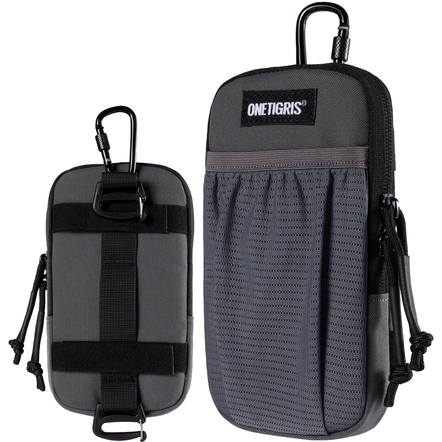 Taktiskais telefona maciņš OneTigris EDC Pouch Molle maza soma ar karabīnēm 4,7"-6,7"/12cm-17cm, universāls iPhone 16 15 14 13 12 Pro Max 7 8 Plus/Samsung Galaxy S21 S22, pelēka