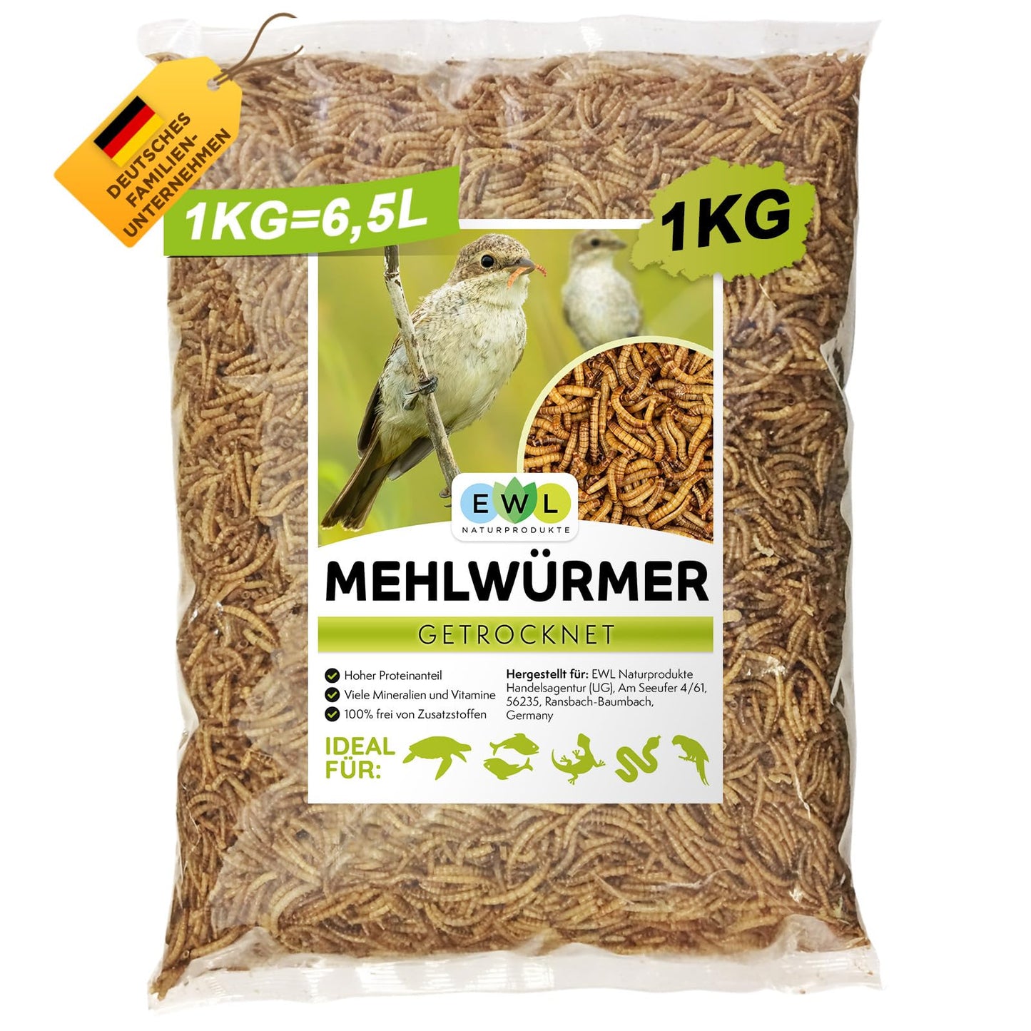 Žāvēti miltu tārpi EWL 1kg (6,5L) | putnu barība un savvaļas putnu barība