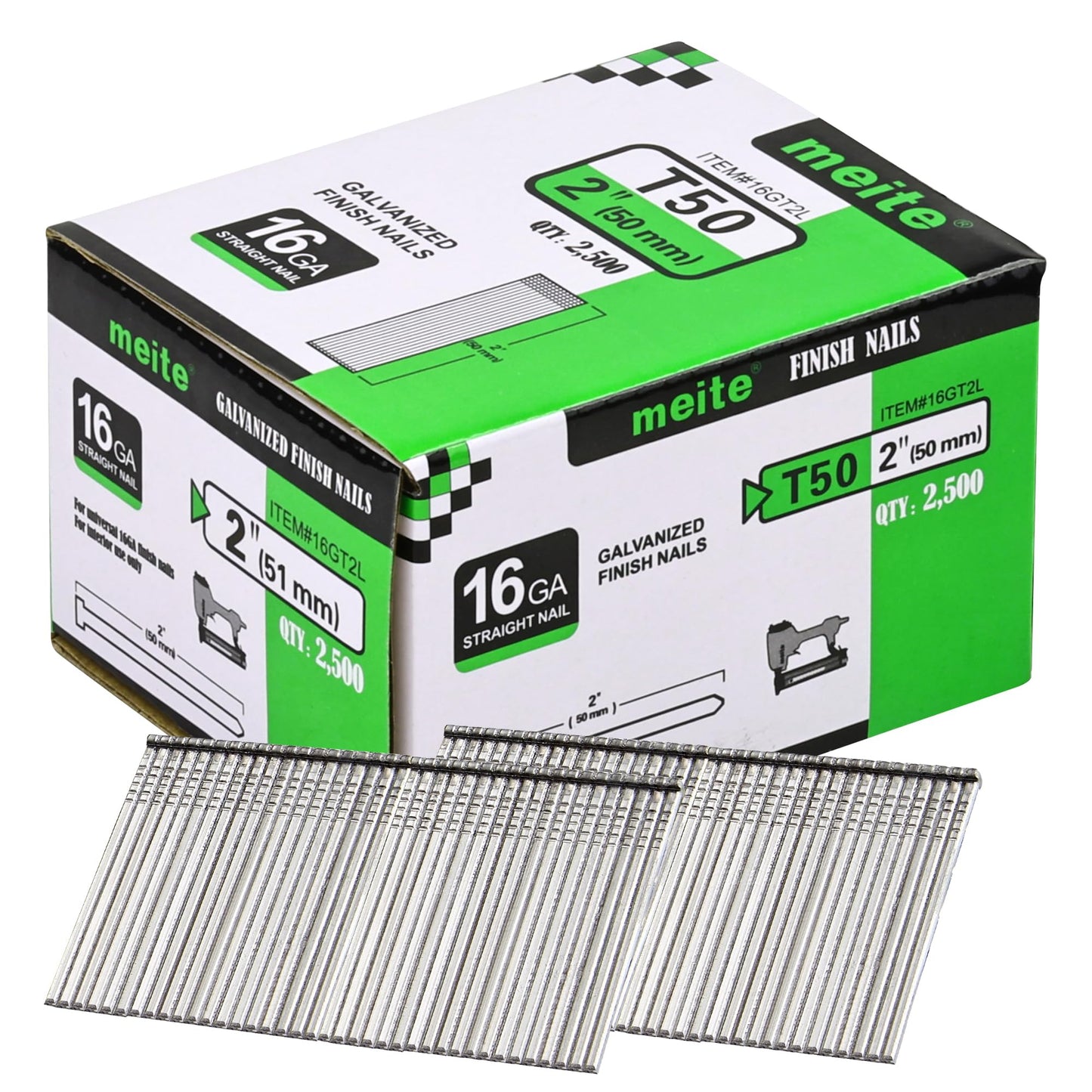 meite stauchkopfnägel 16GA / 50 mm cinkotas naglotāja naglas, 1,6 mm, 2,8 × 1,6 mm, taisnas naglas 16GA koksnes apstrādei un apdarei (2.500 gab.)