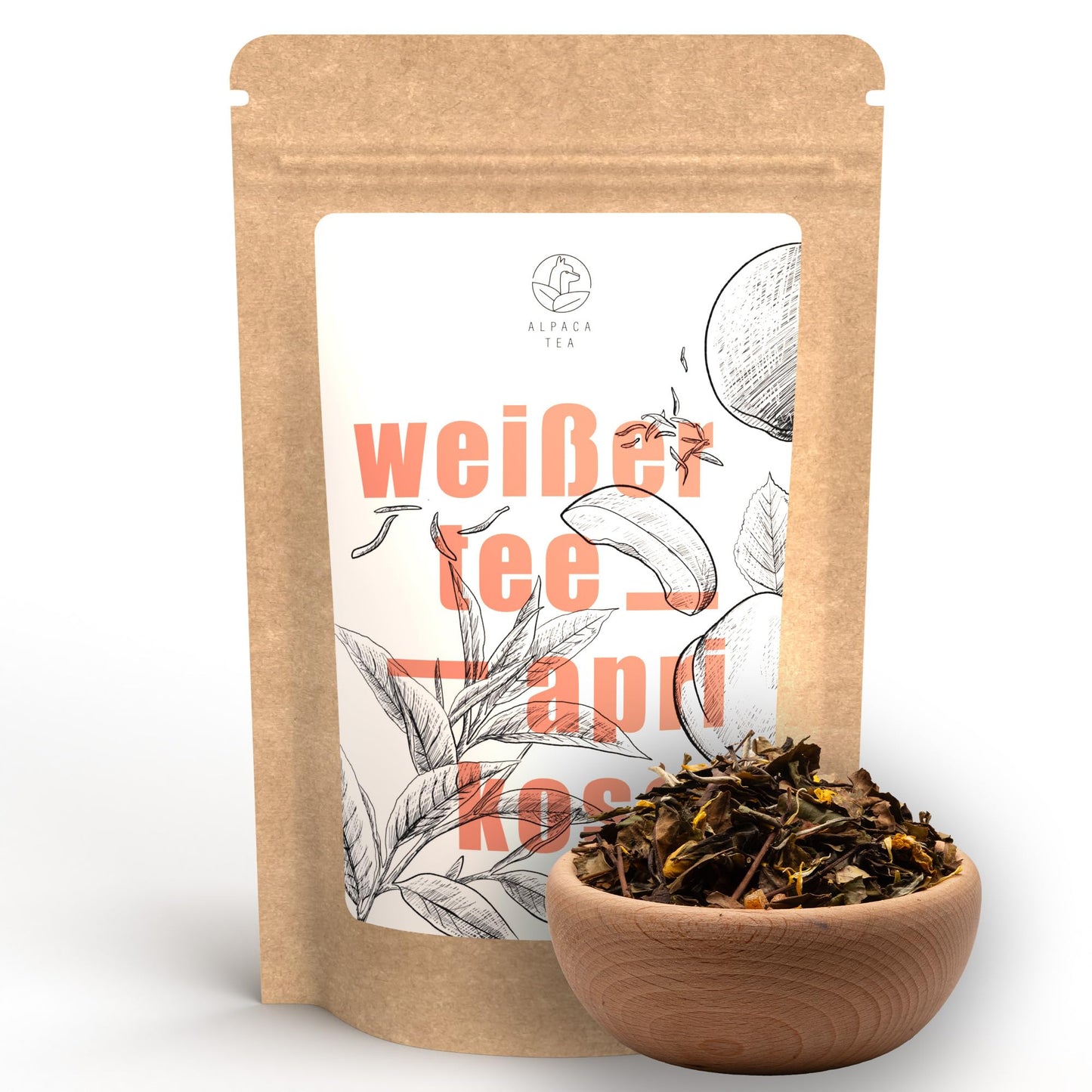 Baltā tēja ar aprikozēm Alpaca Tea, beramā, atkārtoti aizveramā iepakojumā (100 g)