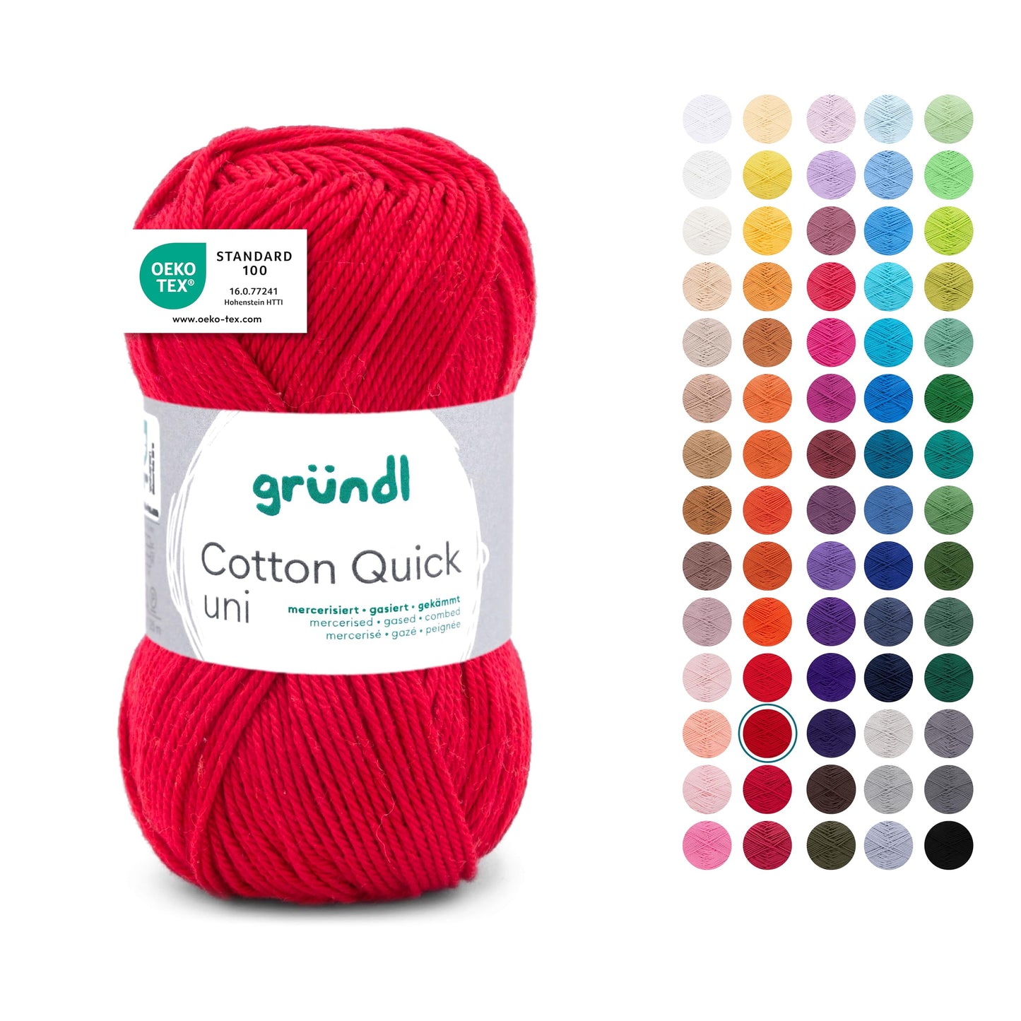 Dzija Gründl Wolle Cotton Quick uni, tamborēšanas dzija, 1 kamols 50 g, sarkana