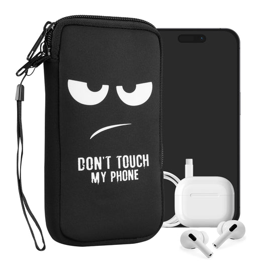 Tālruņa maks kwmobile viedtālruņiem XL 6,7/6,8" Neoprēna telefona maciņš ar rāvējslēdzēju, Don't Touch My Phone, balts melns, 17,2 x 8,4 cm