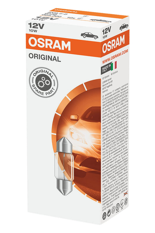 Osram ORIGINAL iekšējā apgaismojuma C10W, 6438, 12V, 10 gabalu salokāmā kastē