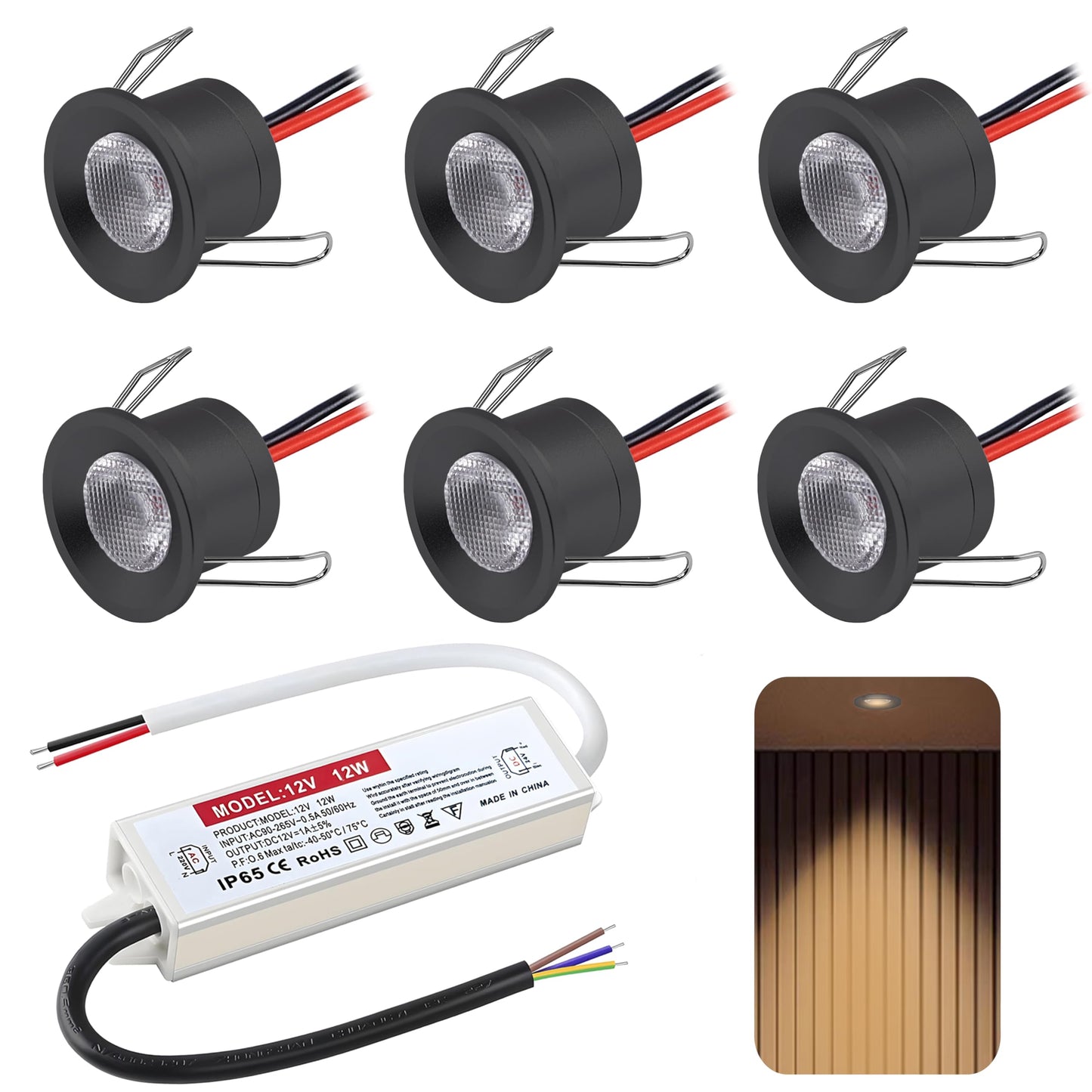LED iebūvējamie prožektori 12V 2W, mini LED spot, silti balti, 25-28mm, IP65, 6er Set